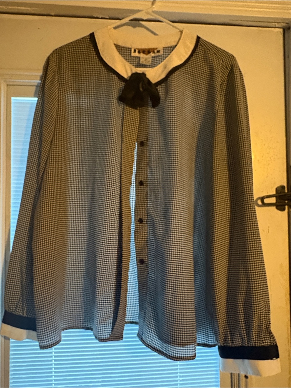 Lucky Brand Black & White Checked Bow Collar Blouse Jacket or Top